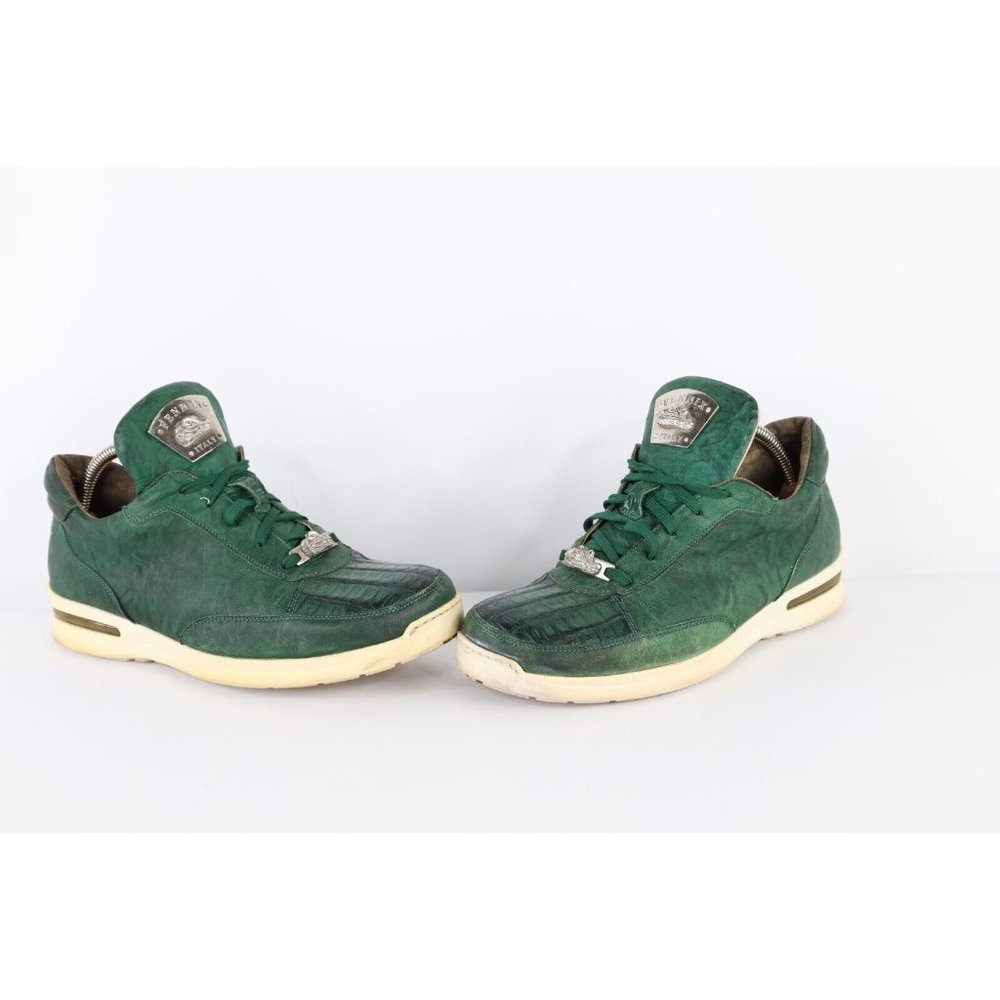 Fennix Italy Mens Size 9 Distressed Alligator Leather Sneakers Shoes Green